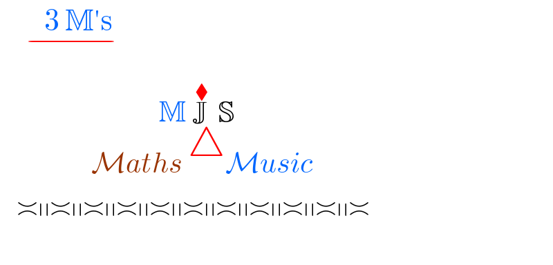         3 M′s   _(−)              _(Maths ) △_(Music) ^(M J^( ⧫)   S)      ≍∥≍∥≍∥≍∥≍∥≍∥≍∥≍∥≍∥≍∥≍    