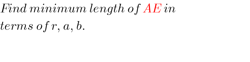 Find minimum length of AE in  terms of r, a, b.     