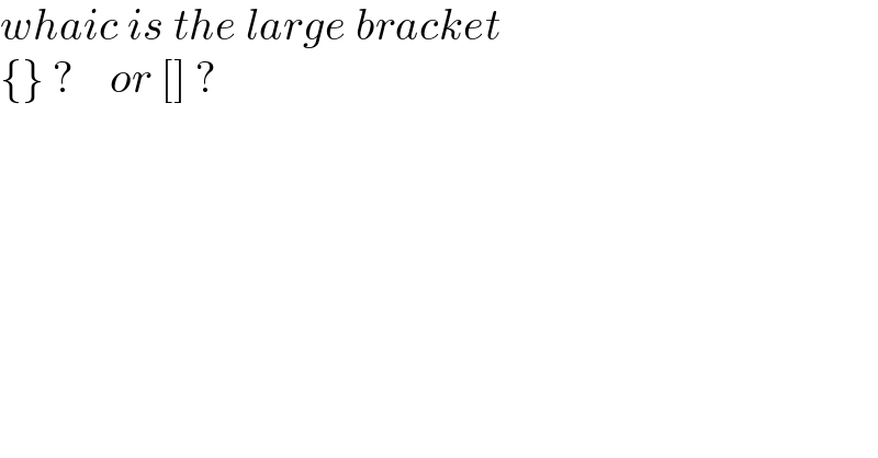 whaic is the large bracket  {} ?    or [] ?  