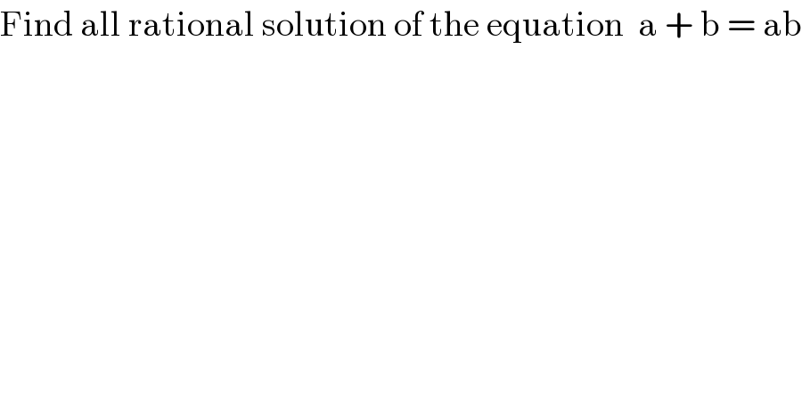 Find all rational solution of the equation  a + b = ab  