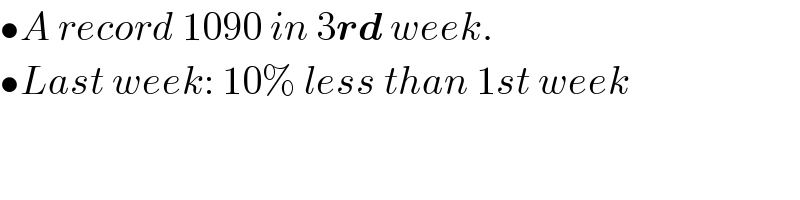 •A record 1090 in 3rd week.  •Last week: 10% less than 1st week  