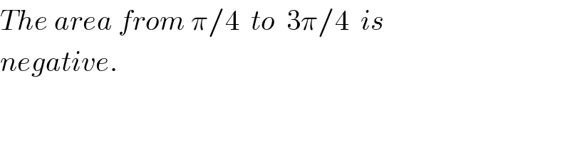 The area from π/4  to  3π/4  is  negative.  