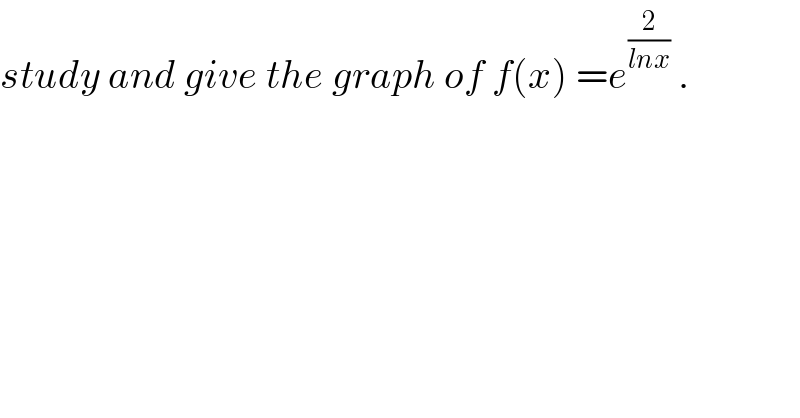 study and give the graph of f(x) =e^(2/(lnx))  .  