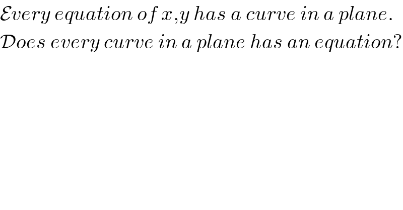 Every equation of x,y has a curve in a plane.  Does every curve in a plane has an equation?  