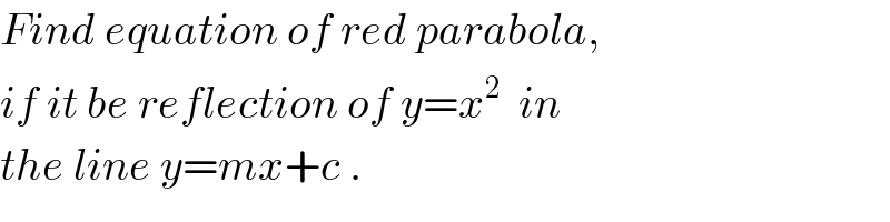 Find equation of red parabola,  if it be reflection of y=x^2   in  the line y=mx+c .  