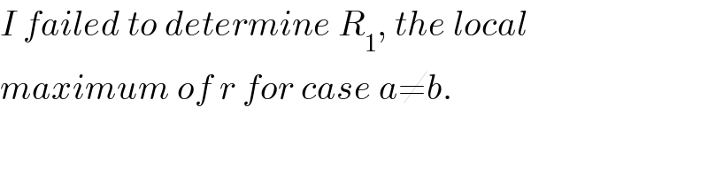I failed to determine R_1 , the local  maximum of r for case a≠b.  