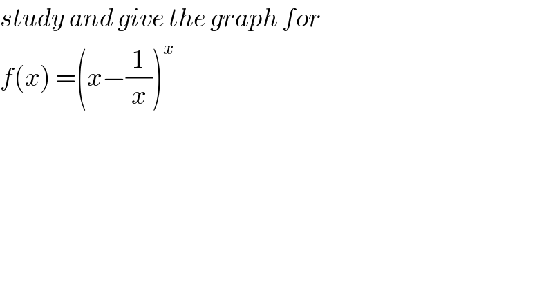 study and give the graph for  f(x) =(x−(1/x))^x   