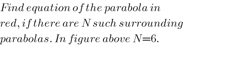 Find equation of the parabola in  red, if there are N such surrounding  parabolas. In figure above N=6.  
