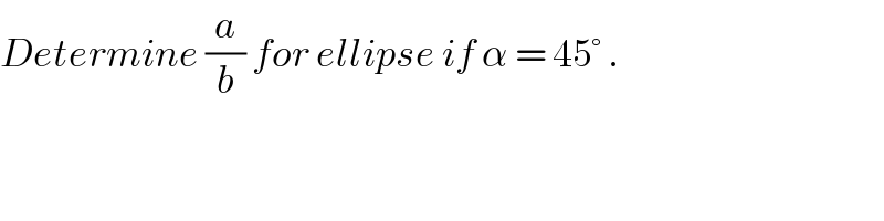Determine (a/b) for ellipse if α = 45° .  