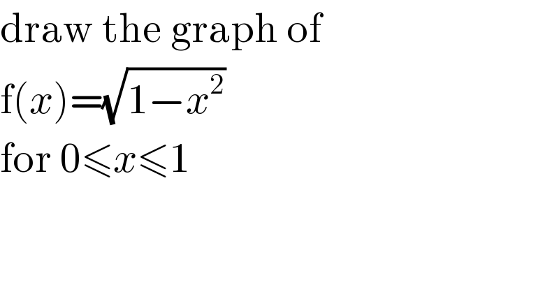 draw the graph of  f(x)=(√(1−x^2 ))  for 0≤x≤1  