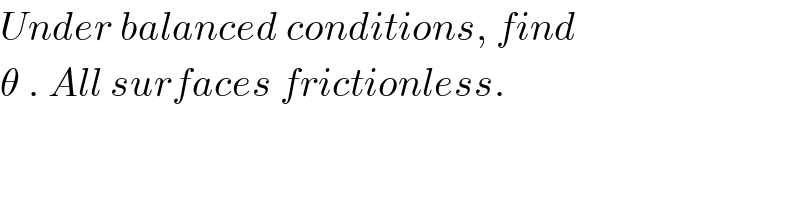 Under balanced conditions, find  θ . All surfaces frictionless.  