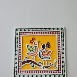 Handcrafted Pair of Folk Bird Lippan Art in Yellow (8 inch)