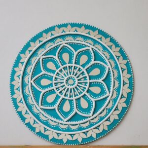 Elegant Teal Floral Lippan Art Wall Hanging (10 inch)