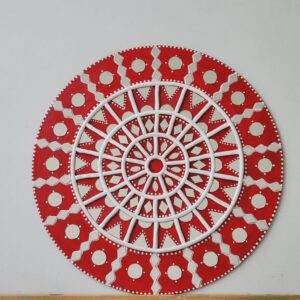 Handcrafted Red Lippan Art Round Wall Hanging (10 inch)