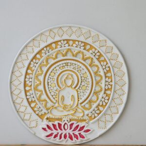 Bhagwan Mahaveer Swami Lippan Art Wall Decor in White and Gold (10 inch)