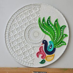White Peacock Lippan Art Wall Decor with Mirror Work (12 inch)