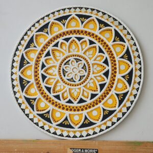 Handcrafted Yellow Mandala Lippan Art Wall Panel (12inch)