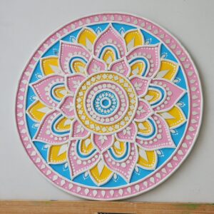 Pastel Bloom Lippan Art | Handmade Mud and Mirror Artwork | Decor in Pink, Yellow and Blue