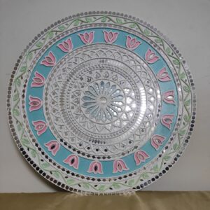 Handcrafted Lotus Lippan Art in Teal and Pink Round Panel