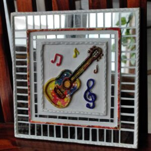 Music-Themed Lippan Art Wall Decor with Guitar Mud & Mirror Music-Themed Decor (8 inch)