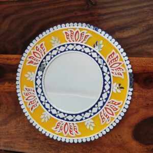 Handcrafted Lippan Art Mirror with Lotus Motif | Mud & Mirror Wall Decor (12 inch)