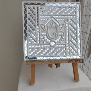 Handcrafted White Ganesha Lippan Art Wall Panel (8 inch)