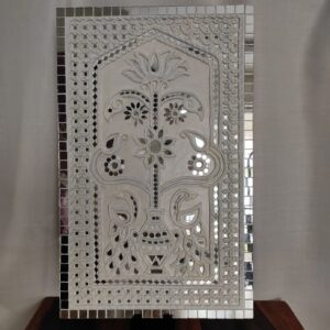 Handcrafted White Lippan Art with Floral and Peacock Design (10" x 16")